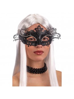 Masque loup métal luxe noir et strass