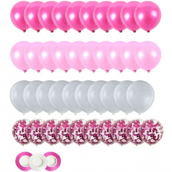 Kit 40 ballons rose blanc or et confetti or