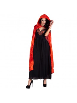 Cape capuche velours rouge luxe