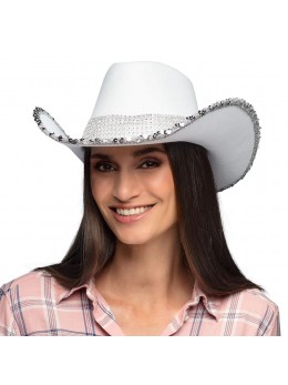 Chapeau Cowgirl party blanc : Accessoires western, country cowgirl