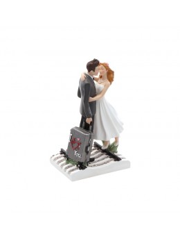 Figurine couple mariés valise "I love you !"