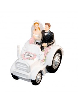 Figurine couple mariés résine tracteur