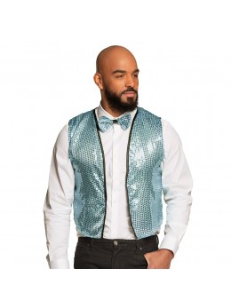 Déguisement gilet et noeud pap sequins turquoise