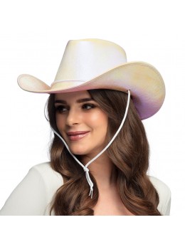 Chapeau cowboy fantaisie blanc perlé