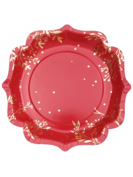 10 assiettes feuilles d'hiver rouge