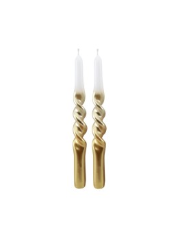 Set 2 bougies flambeau or et blanc torsade