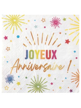 12 Serviettes lunch joyeux anniversaire festicolor