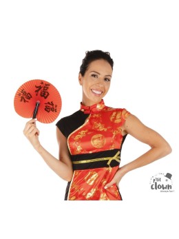 Eventail Chinois tissu rouge