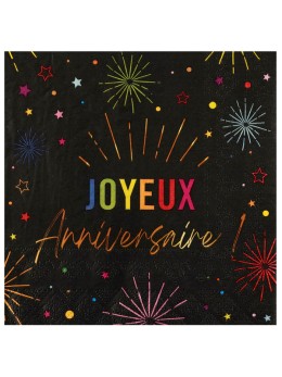 12 Serviettes lunch joyeux anniversaire noir