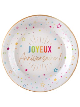 6 Assiettes Joyeux Anniversaires 23cm | Fêtes en folie