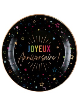 6 Assiettes Joyeux Anniversaires noires 23cm