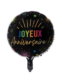 Ballon alu Joyeux anniversaire noir 45cm