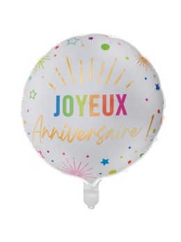 Ballon alu Joyeux anniversaire blanc 45cm