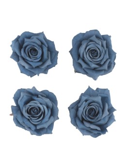 4 têtes de roses bleu denim 9.5 cm