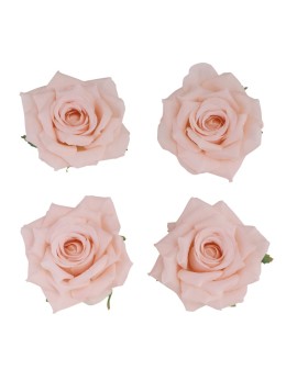 4 têtes de roses pêche 9.5 cm