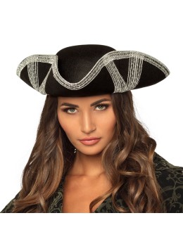 Chapeau Tricorne pirate noir et argent