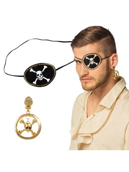 Cache oeil tête de mort+ boucle d'oreille