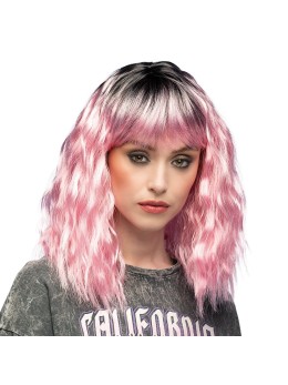 Perruque rose ondulée