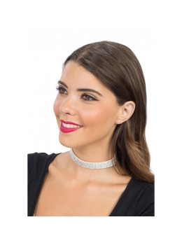 Collier tour de cou argent strass | Fête en folie