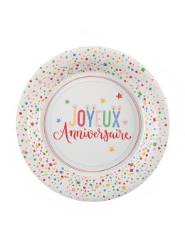 6 Assiettes Joyeux Anniversaires confetti 23cm