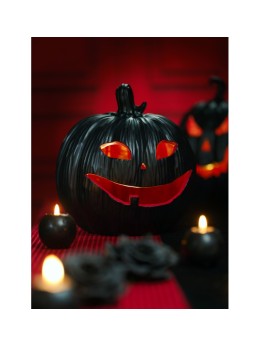 Citrouille Déco Halloween Lumineuse Noir et Rouge avec LED 25 cm
