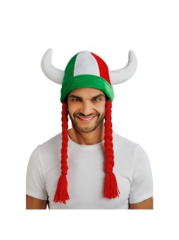 Casque Supporter Italie avec Cornes et Tresses